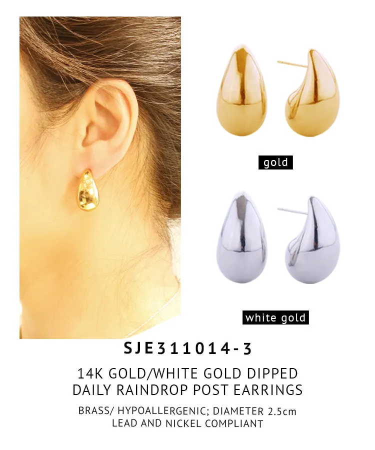 14K Gold Dipped Daily Raindrop Post Earrings