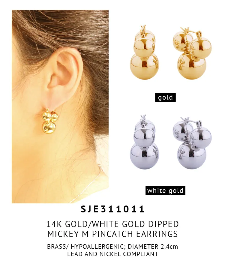 14K Gold Dipped Mickey M Pincatch Earrings