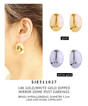 14K Gold Dipped Mirror Dome Post Earrings