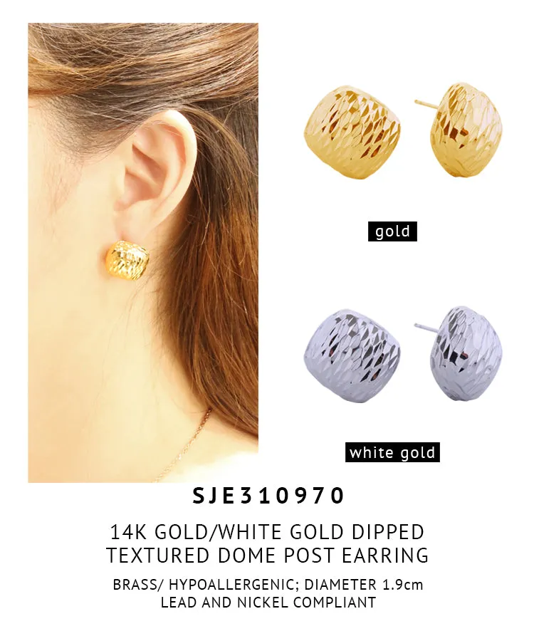 14K Gold Dipped Textured Dome Post Earrings