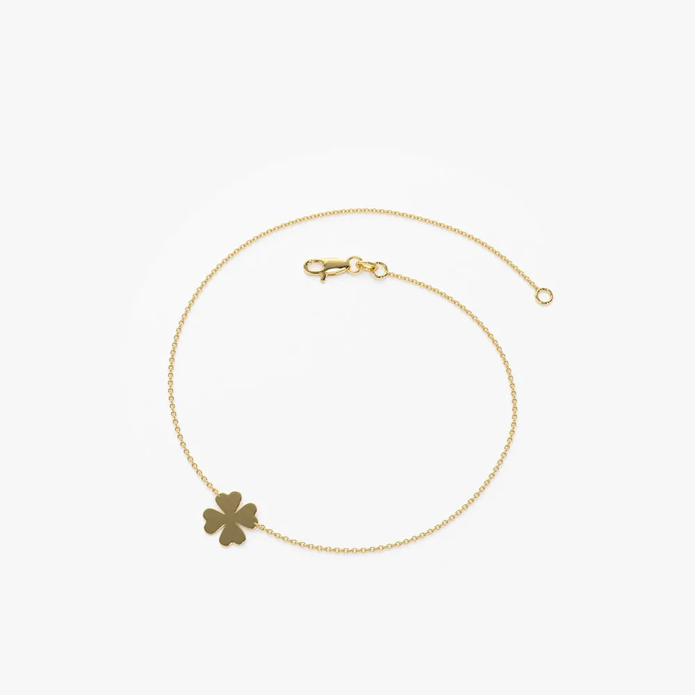 14K Gold Four Leaf Clover Charm Bracelet