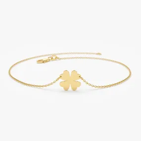 14K Gold Four Leaf Clover Charm Bracelet