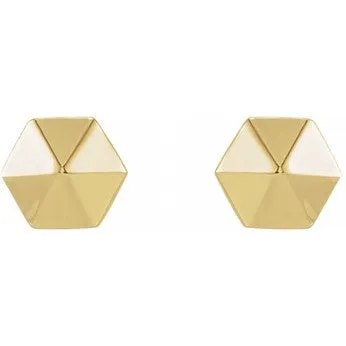 14K Gold Hexagon Earrings