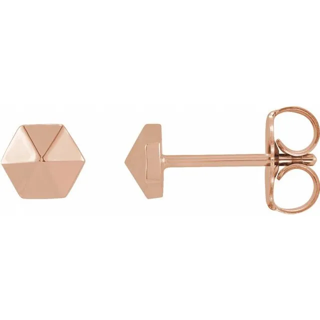 14K Gold Hexagon Earrings