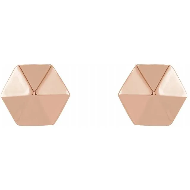 14K Gold Hexagon Earrings