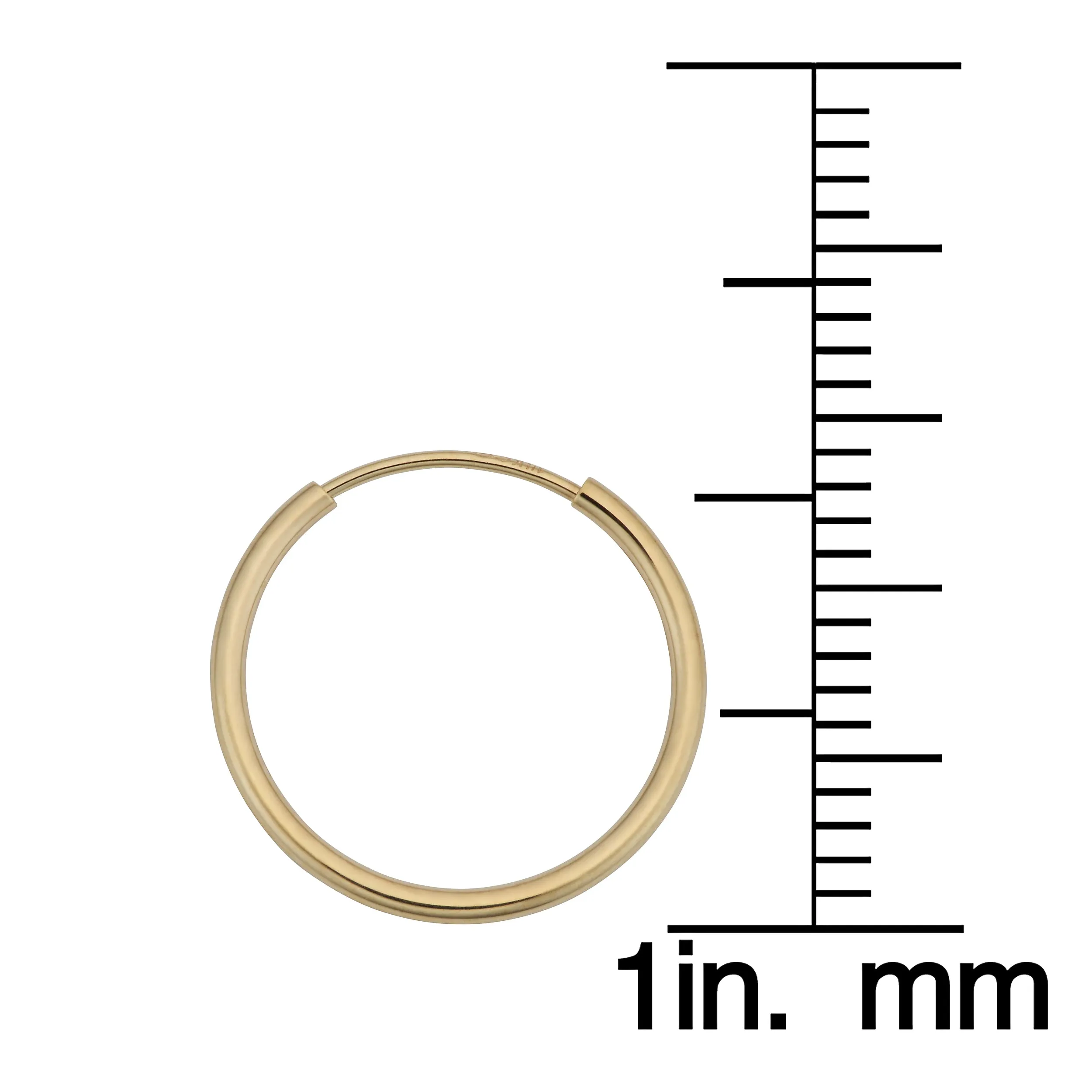 14k Yellow Gold 1mm Thick 14mm Round Tube Endless Hoop Earrings