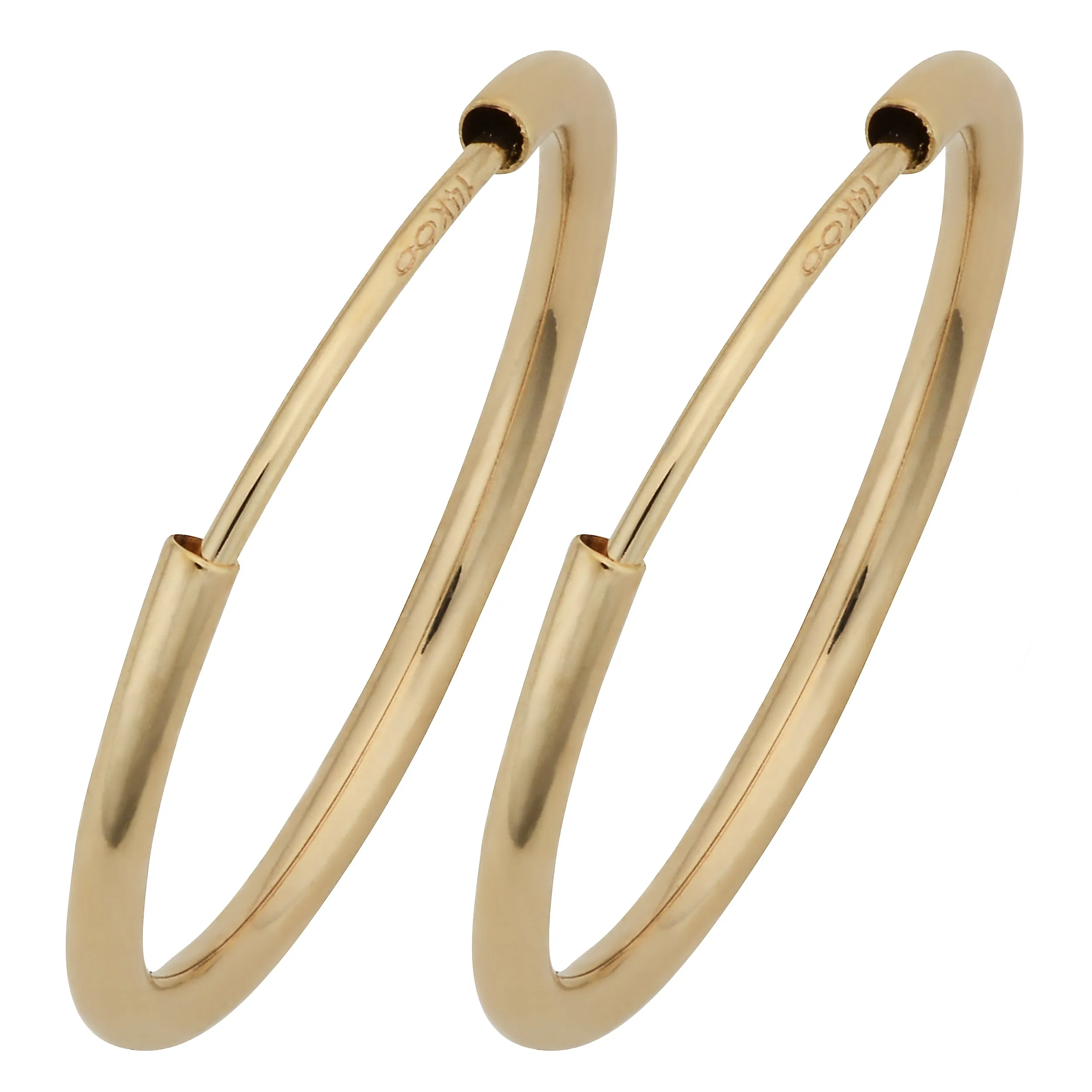 14k Yellow Gold 1mm Thick 14mm Round Tube Endless Hoop Earrings