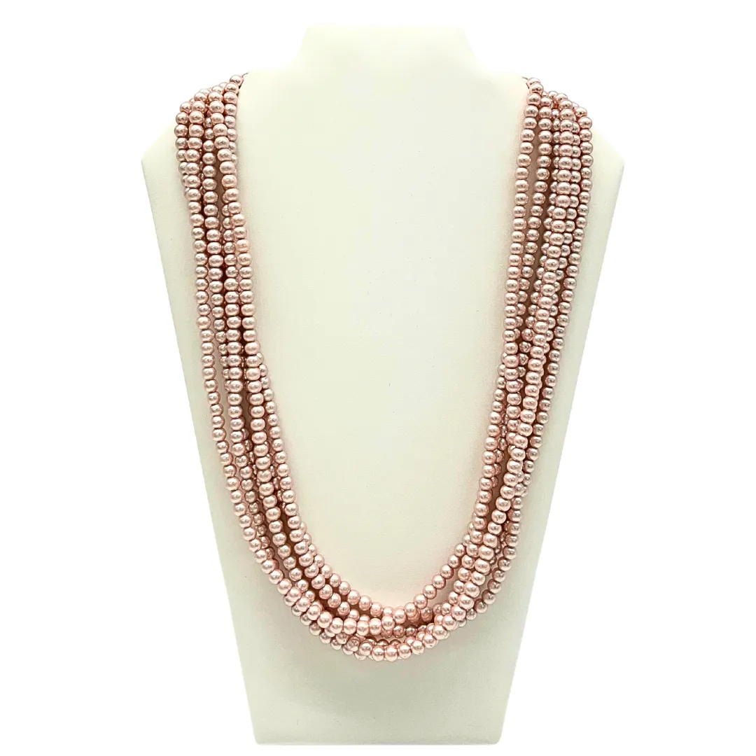 27" Pink Pearl 6mm Glass Bead Necklace (Dozen)