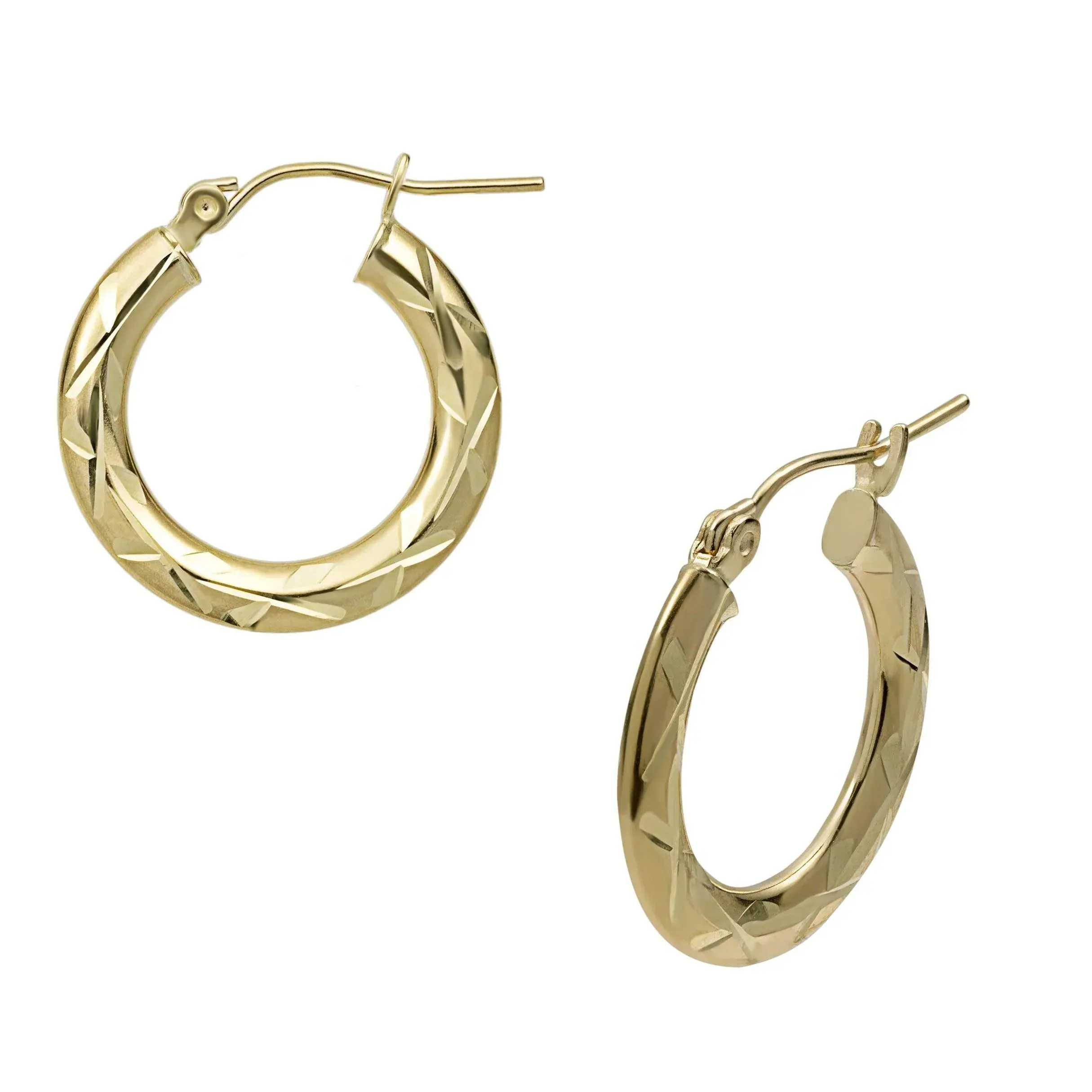 3/4" Diamond Cut Hoop Earrings 10K Yellow Gold