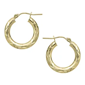 3/4" Diamond Cut Hoop Earrings 10K Yellow Gold