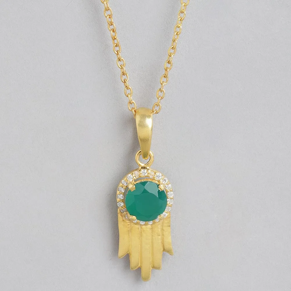 92.5 Silver Green Hamsa Necklace