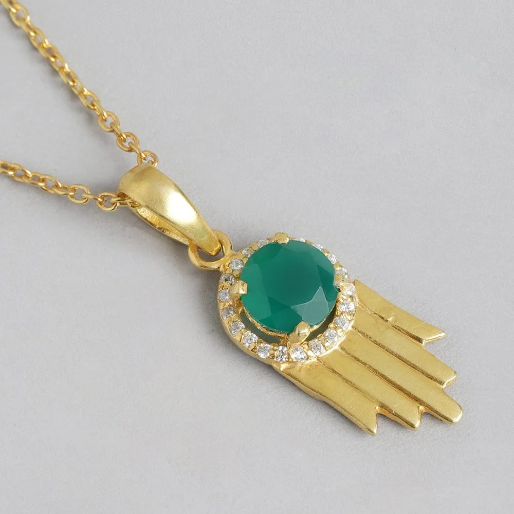 92.5 Silver Green Hamsa Necklace