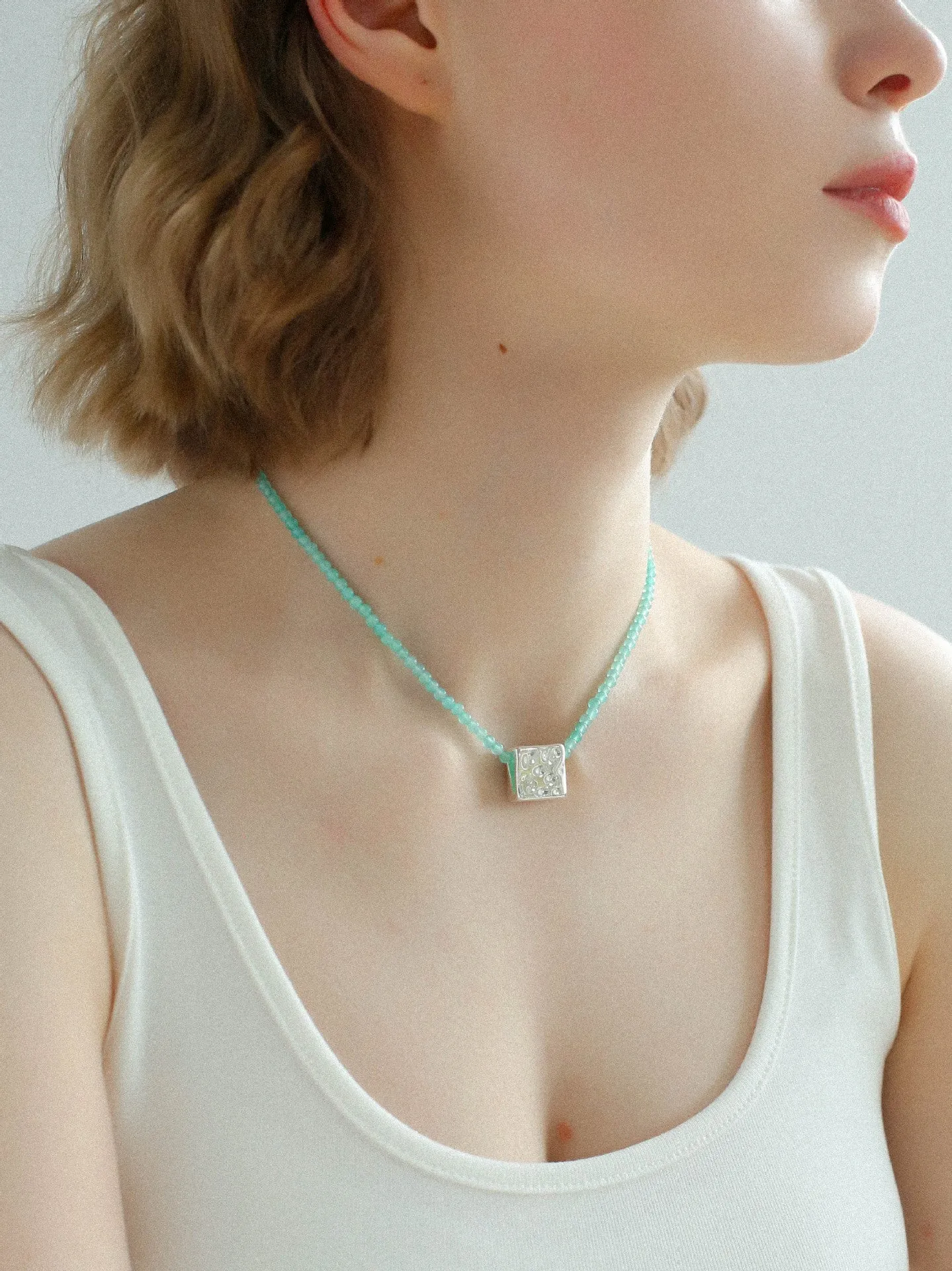 Amazonite Beaded Square Pendant Necklace