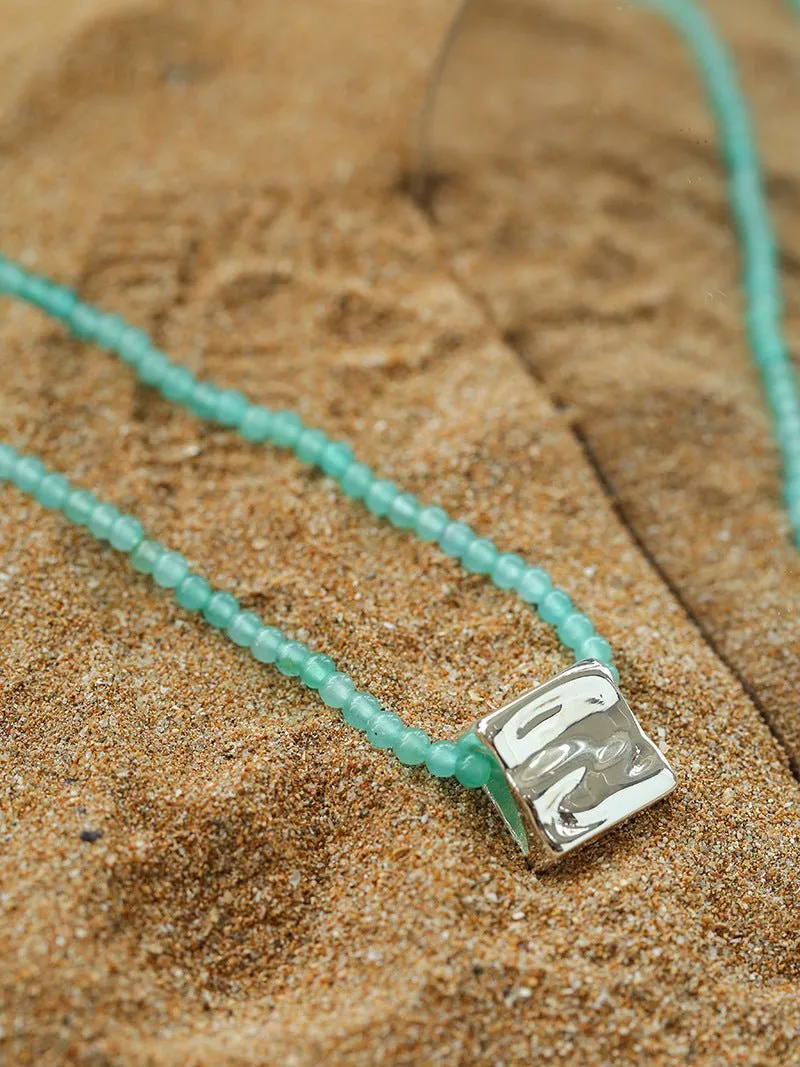 Amazonite Beaded Square Pendant Necklace