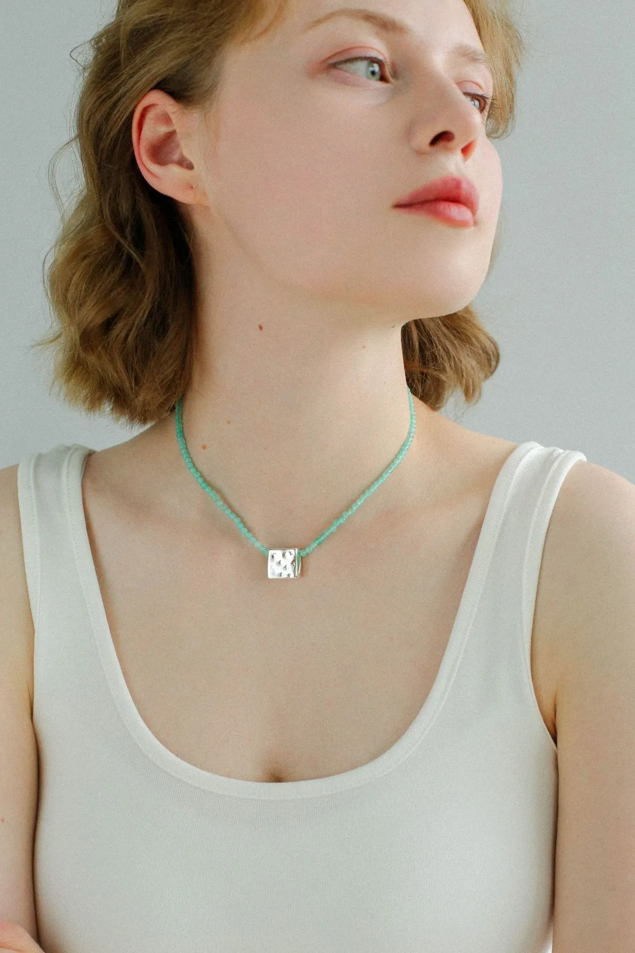 Amazonite Beaded Square Pendant Necklace