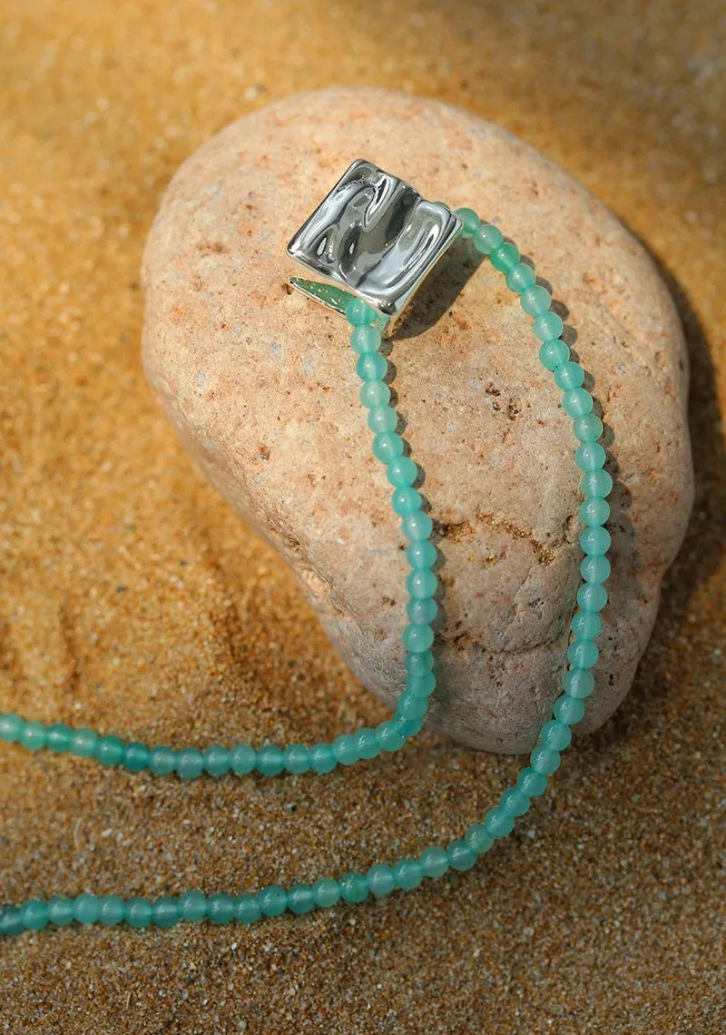 Amazonite Beaded Square Pendant Necklace