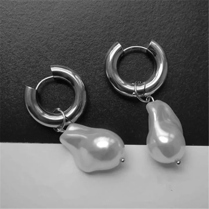 Baroque Pearl Pendant Hoop Earrings