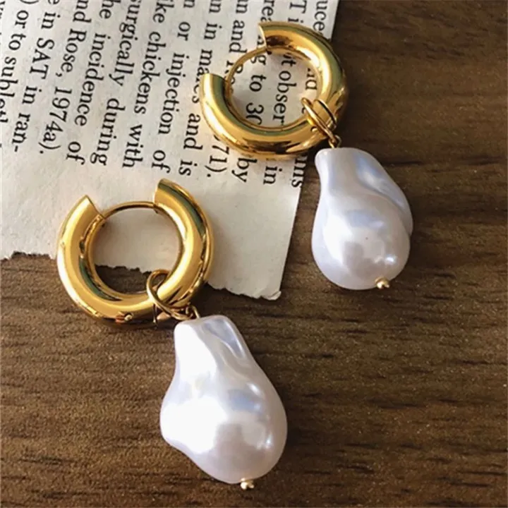 Baroque Pearl Pendant Hoop Earrings