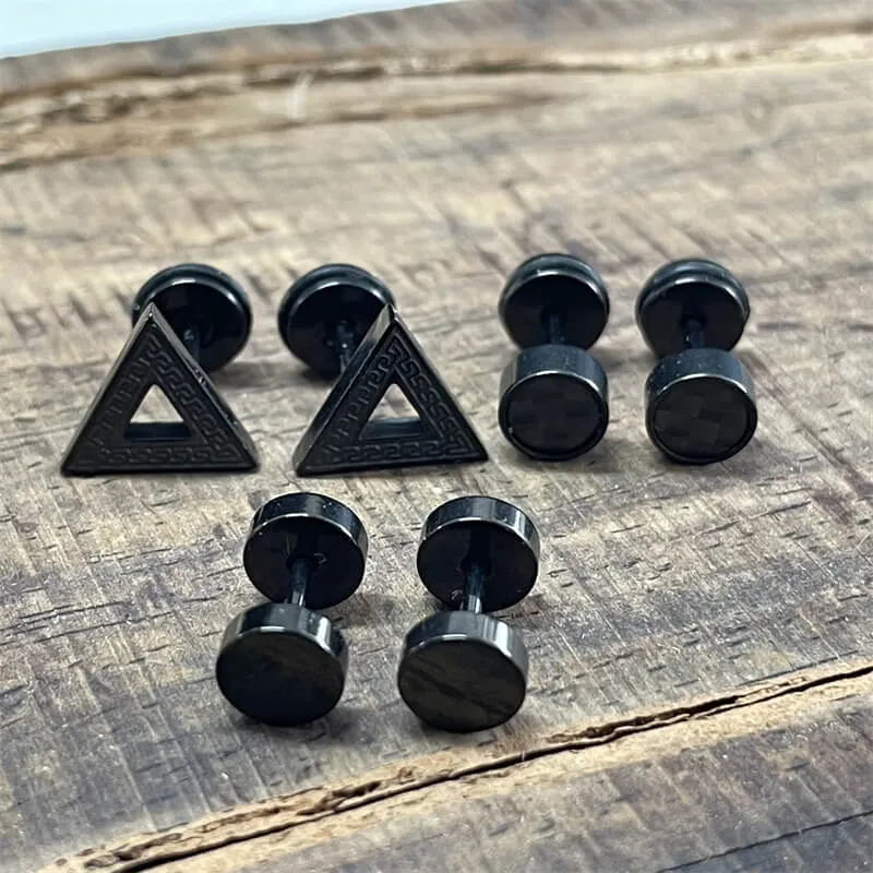 Black Minimalist Geometric Stainless Steel Stud Earrings