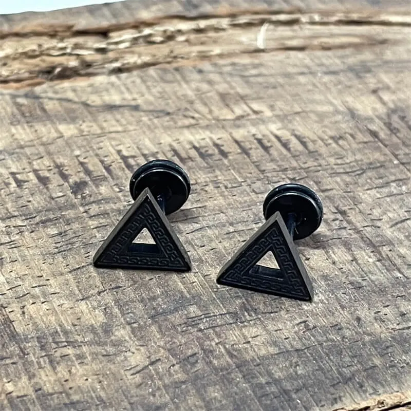 Black Minimalist Geometric Stainless Steel Stud Earrings