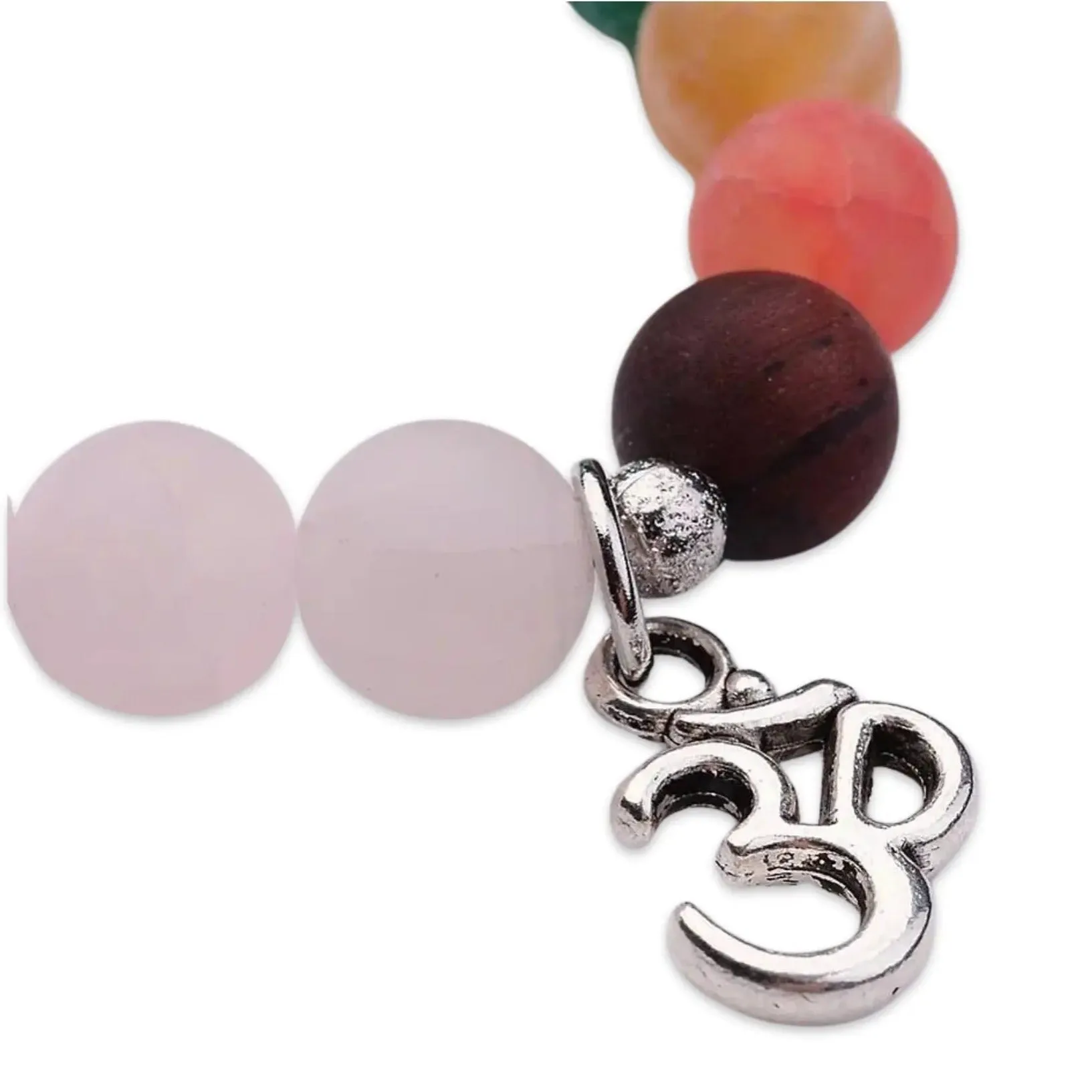 Bracelet - Rose Quartz & 7 Chakras with Om Charm - 8mm