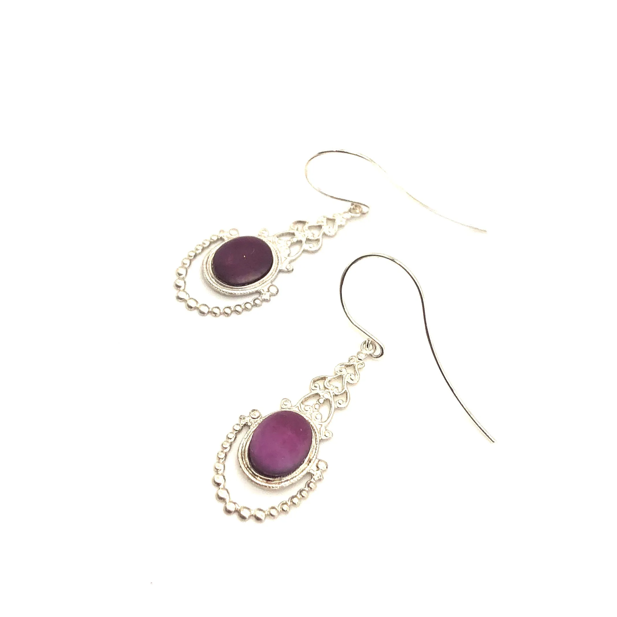 Bridgershire Earrings Violet Foil Glass & Matte Silver