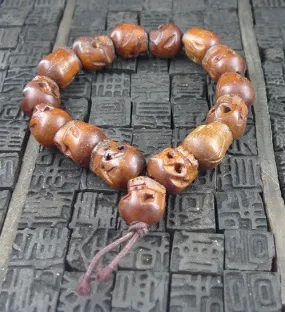 Carved Wood Skull Stretch Bracelet