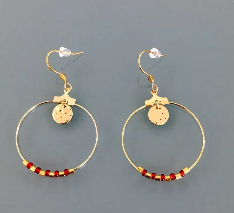 Clover Gold with Red Pearls Hoop Earrings | Perfect Gift for Women's