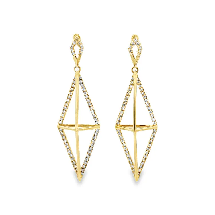 Dangling 3-D Diamond Earrings, 14Kt