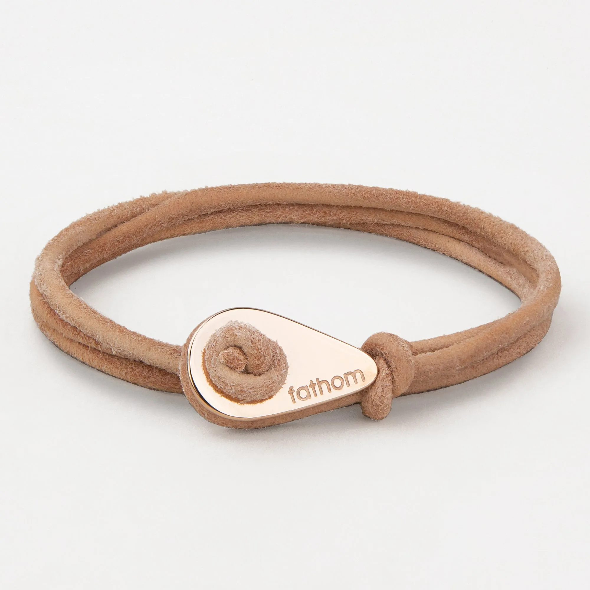 DURBAN Distressed Leather Thimble Charm Bracelets Mens Womens Wrap Wristbands Beige Rose Gold