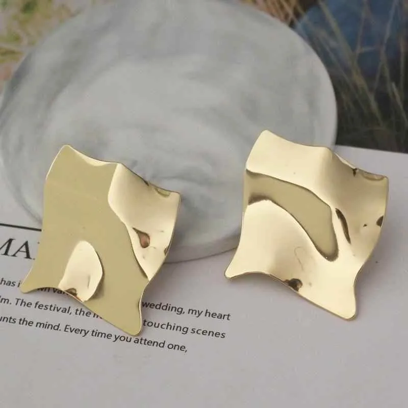 Earring Charm Jewelry Big Square Punk Folded Stud Earrings OOS0329