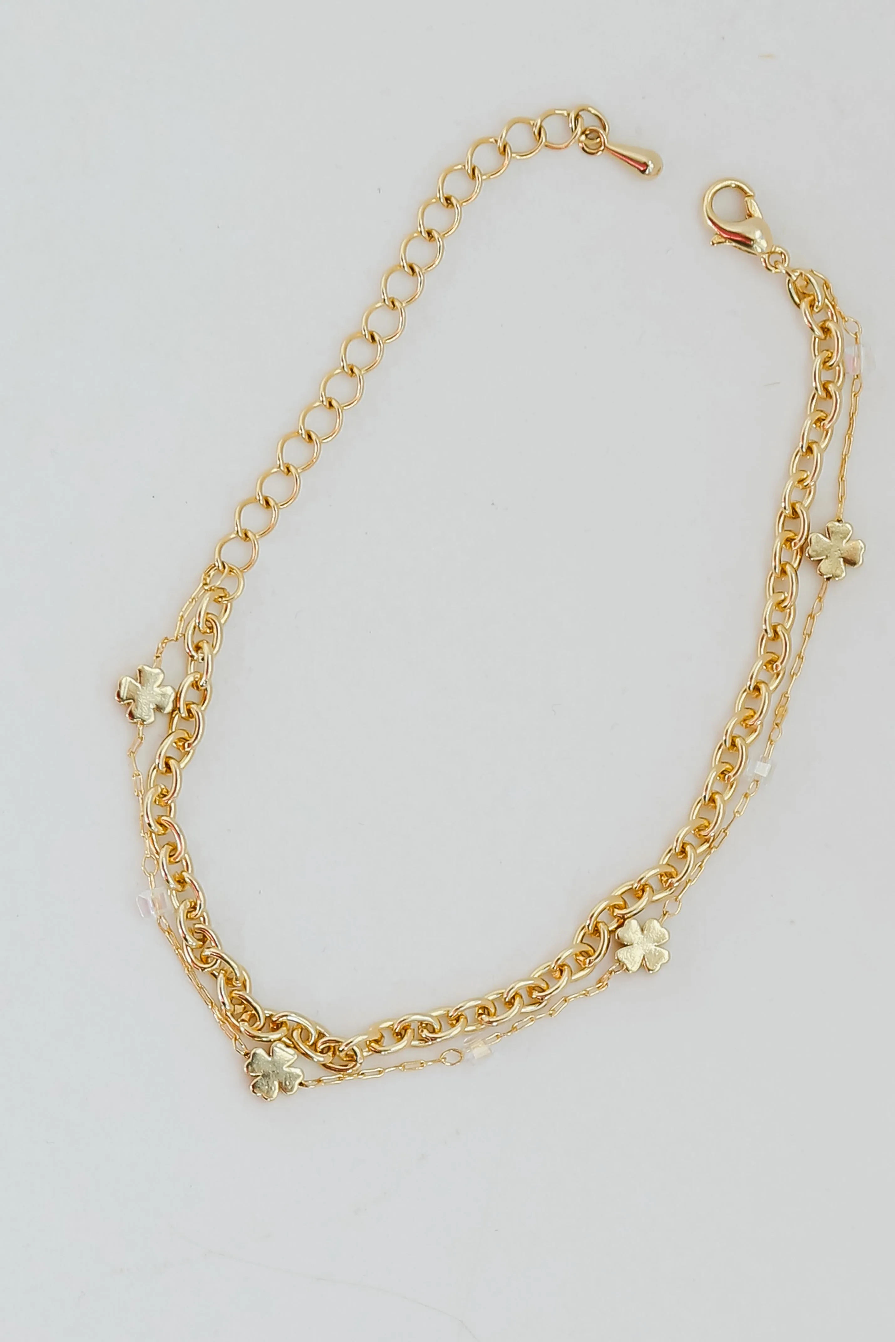 FINAL SALE - Bridget Gold Four Leaf Clover Layered Chain Bracelet