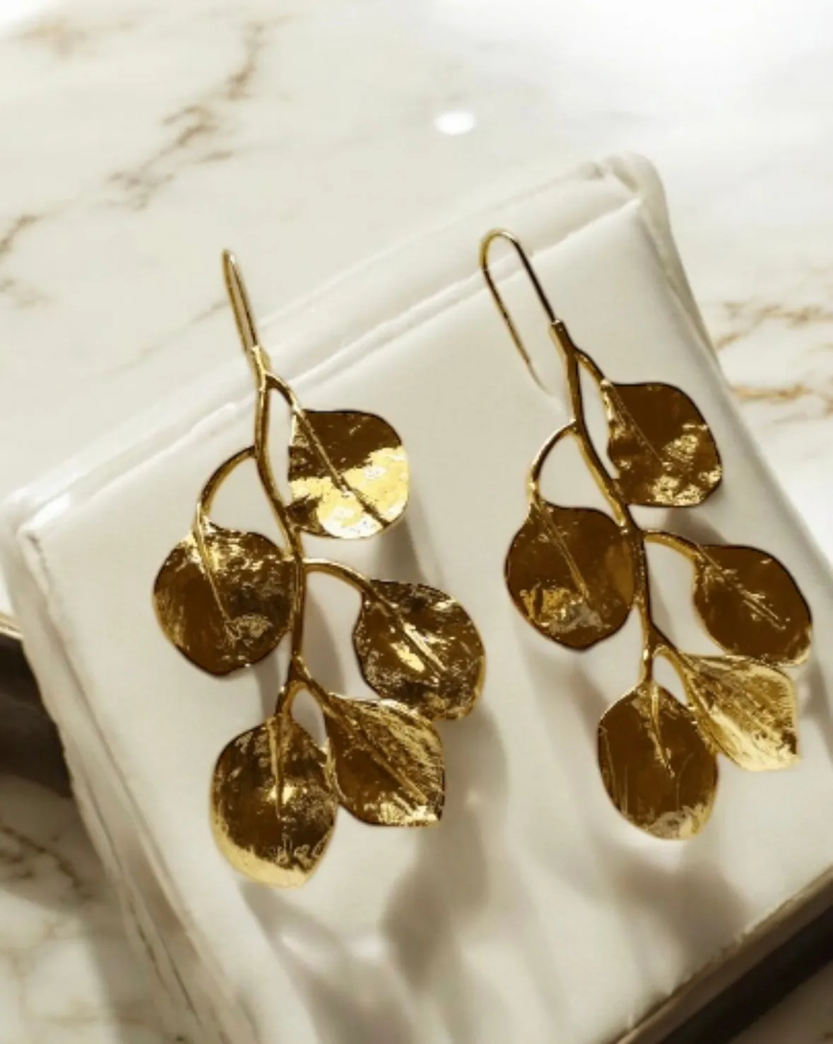 Floral - fallen leaf Flower Gold statement earrings | dangly drop earrings | floral geometric earrings | Korean earrings In