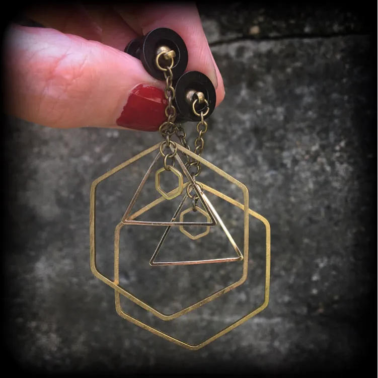 Geometric earrings-Geometric tunnel dangles