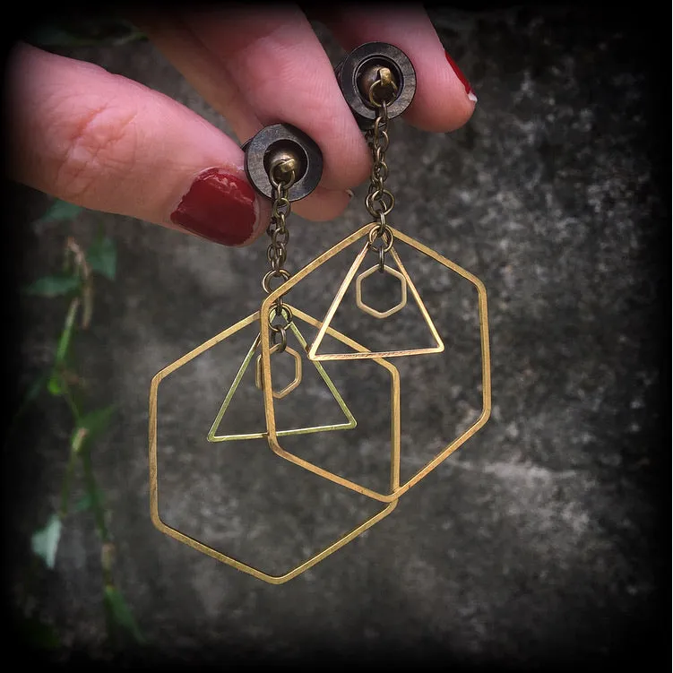 Geometric earrings-Geometric tunnel dangles