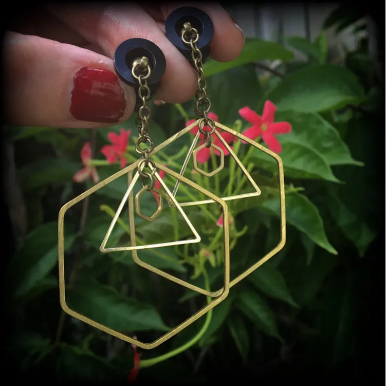 Geometric earrings-Geometric tunnel dangles