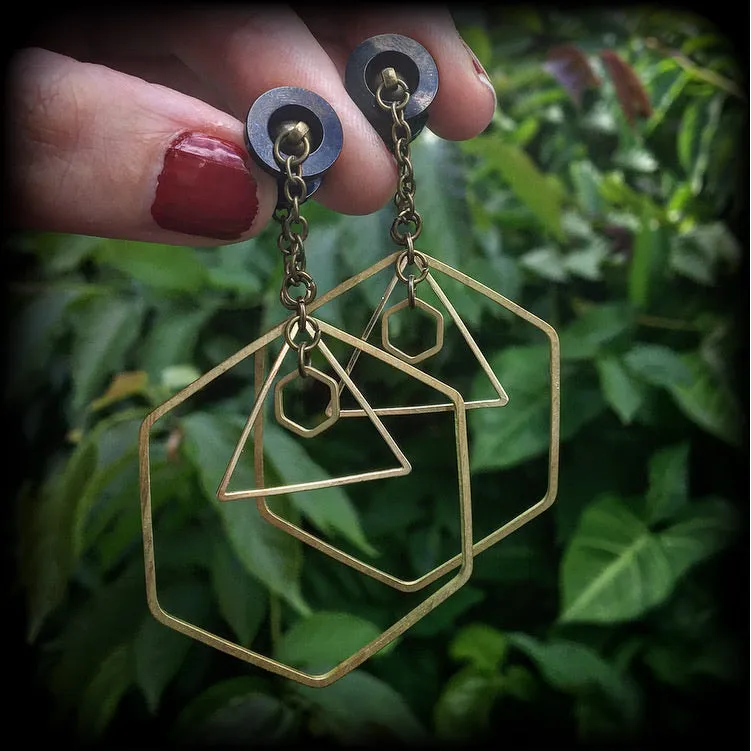 Geometric earrings-Geometric tunnel dangles