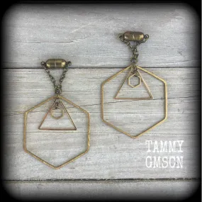 Geometric earrings-Geometric tunnel dangles