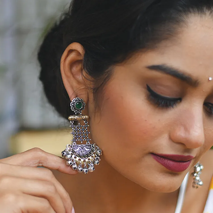 Geometric Green Dual Tone Earrings