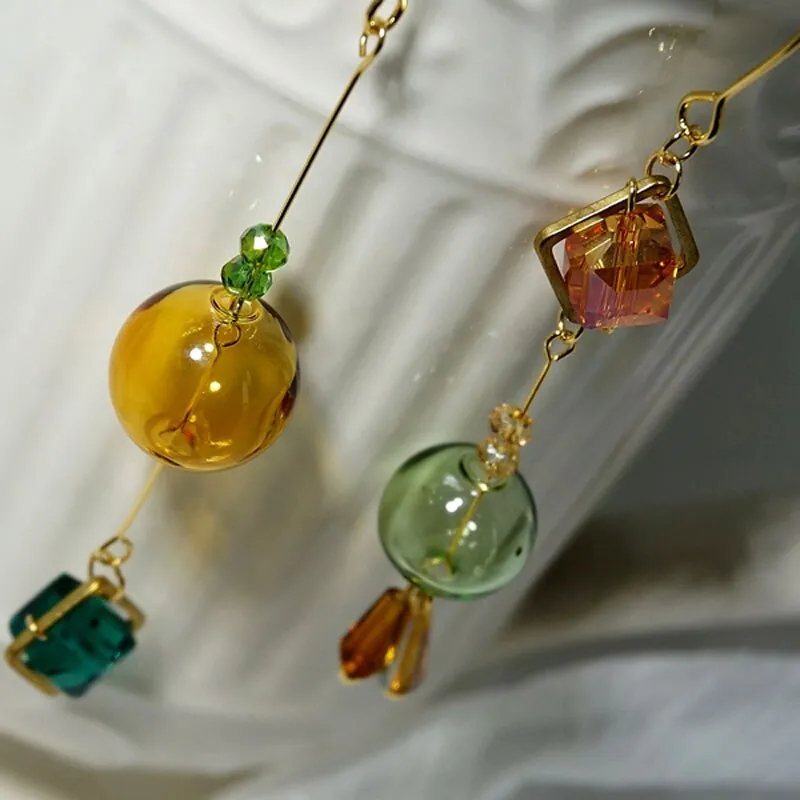 Glass Sphere and Cube Geometric Drop Earrings