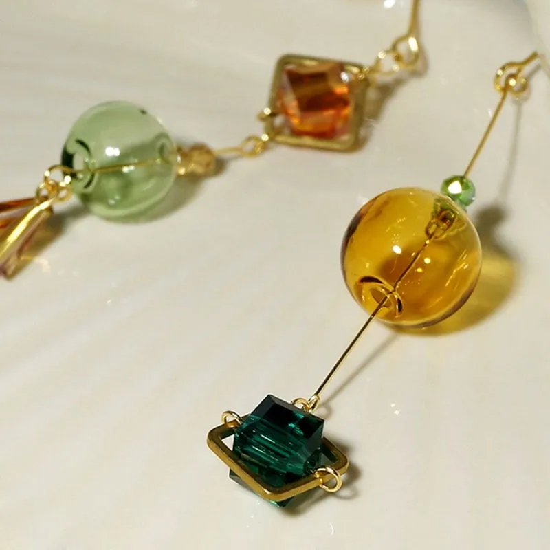 Glass Sphere and Cube Geometric Drop Earrings