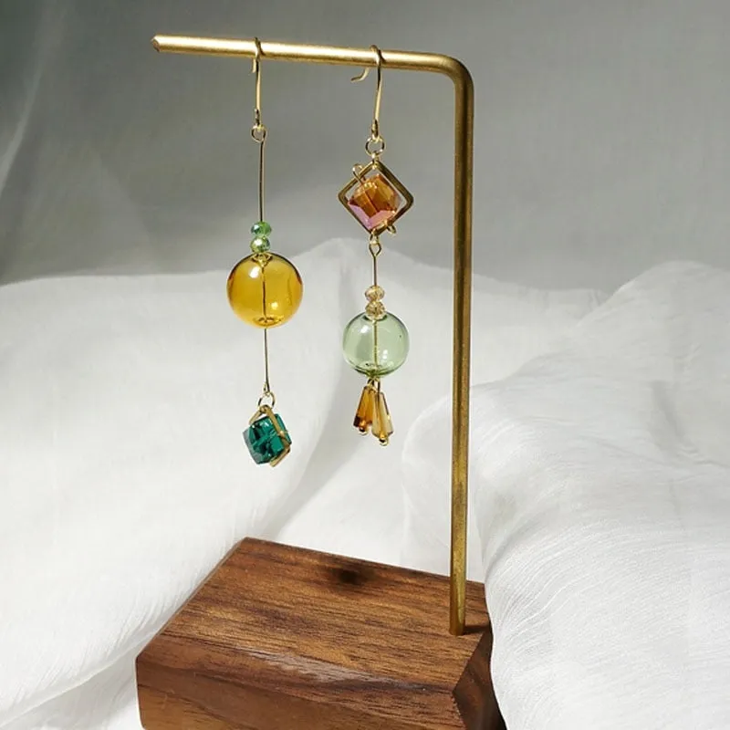 Glass Sphere and Cube Geometric Drop Earrings