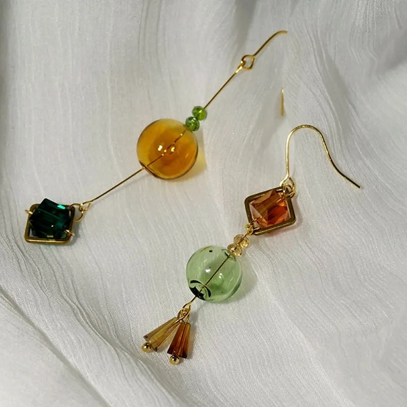 Glass Sphere and Cube Geometric Drop Earrings