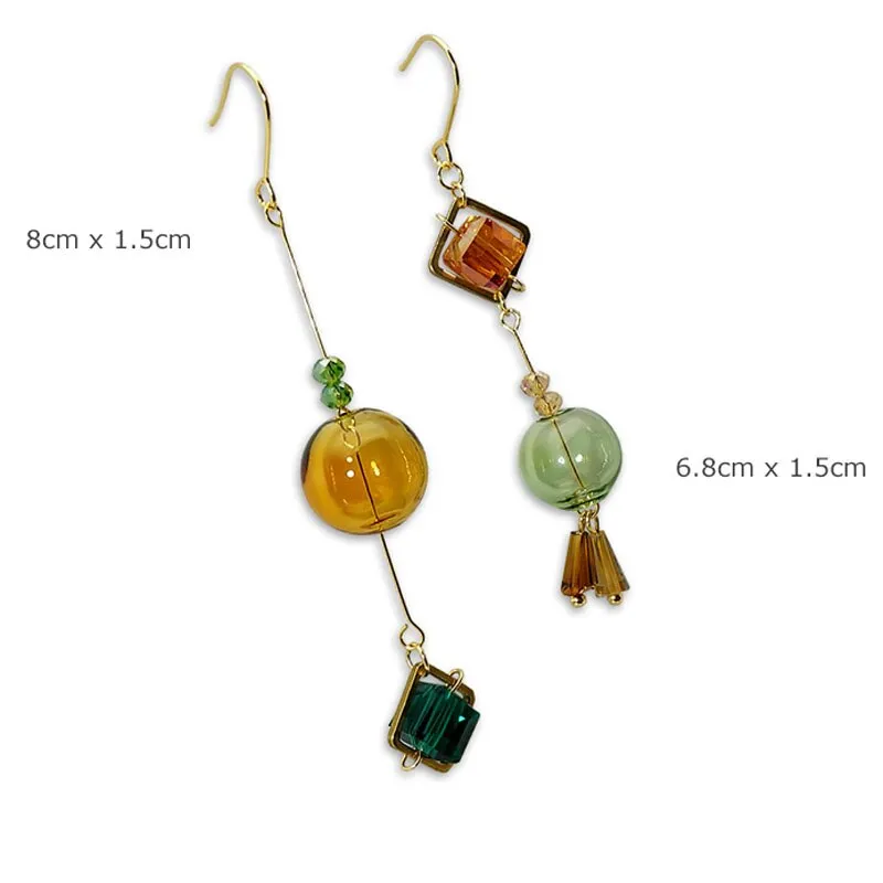 Glass Sphere and Cube Geometric Drop Earrings