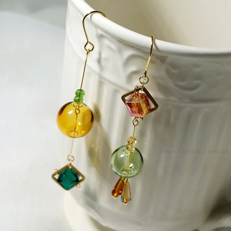 Glass Sphere and Cube Geometric Drop Earrings