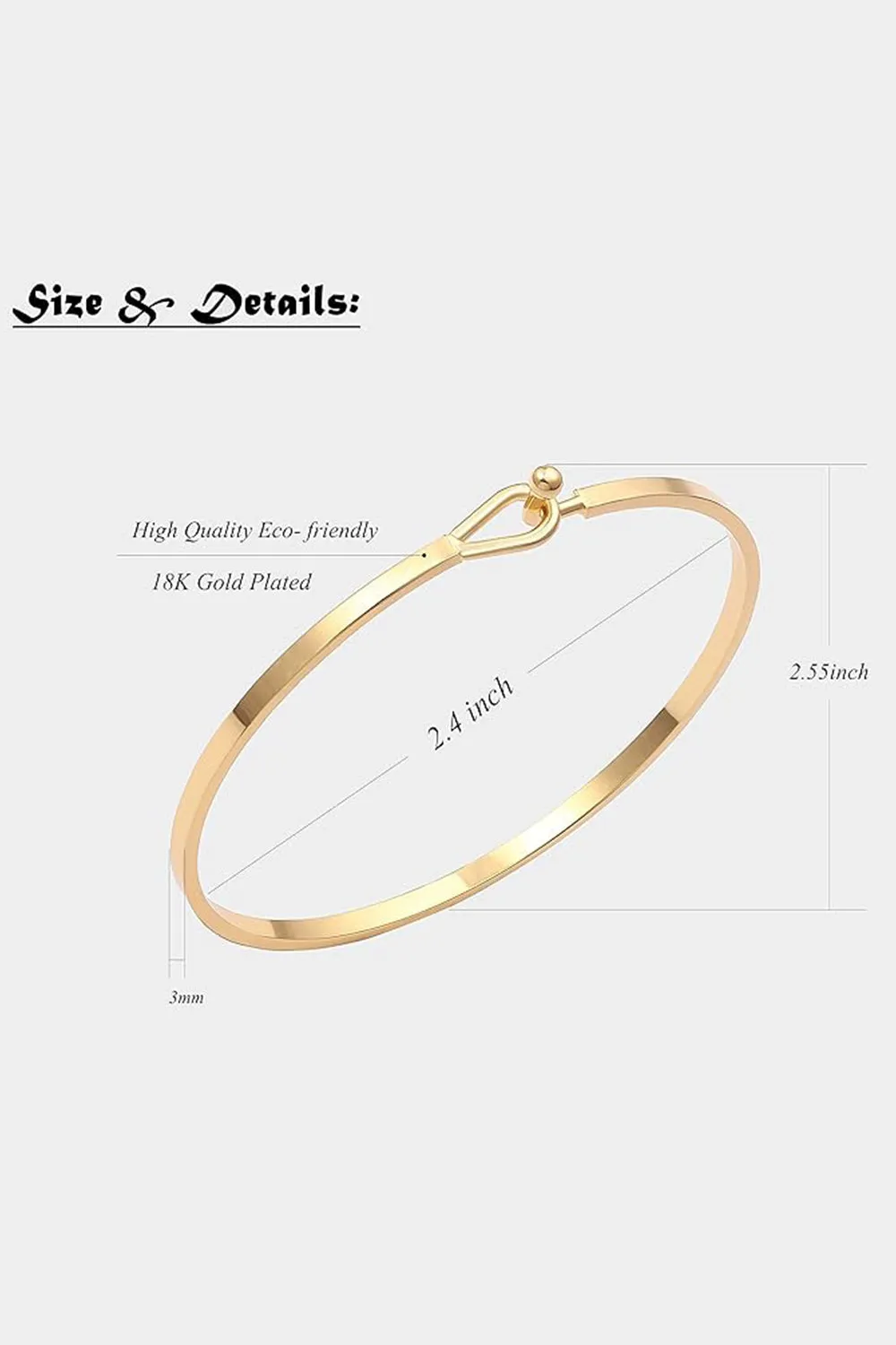 Gold Bar Thin Cuff Bangle Hook Bracelets