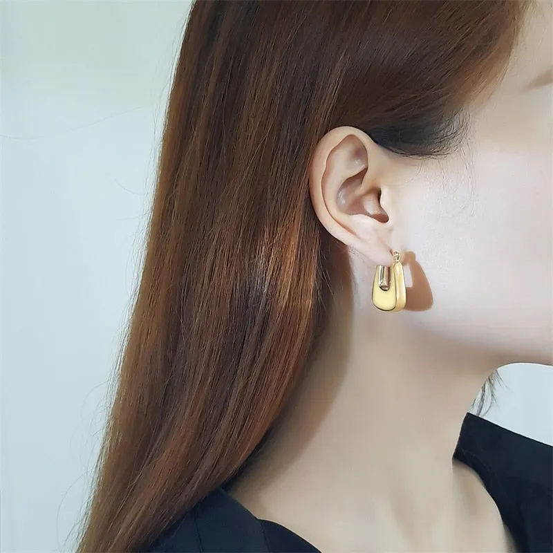 Gold Geometric Hoop Earrings by VNOX