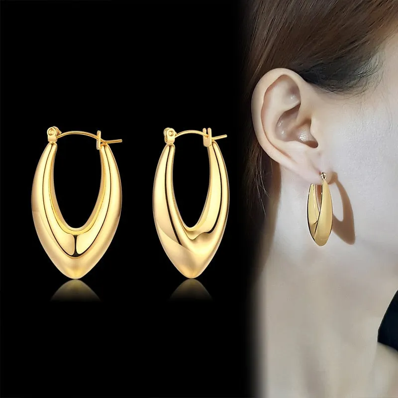 Gold Geometric Hoop Earrings by VNOX