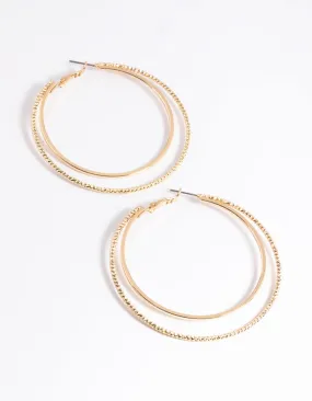 Gold Large Double Textured Hoop Earrings