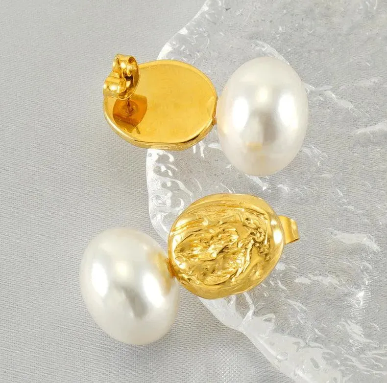 Gold-Plated Geometric Simulated Pearl Drop Earrings – Trendy Fashion Earrings